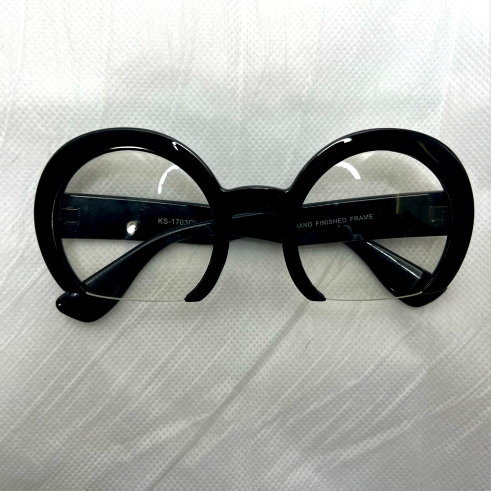 Black Round Glasses with Clear half Lens